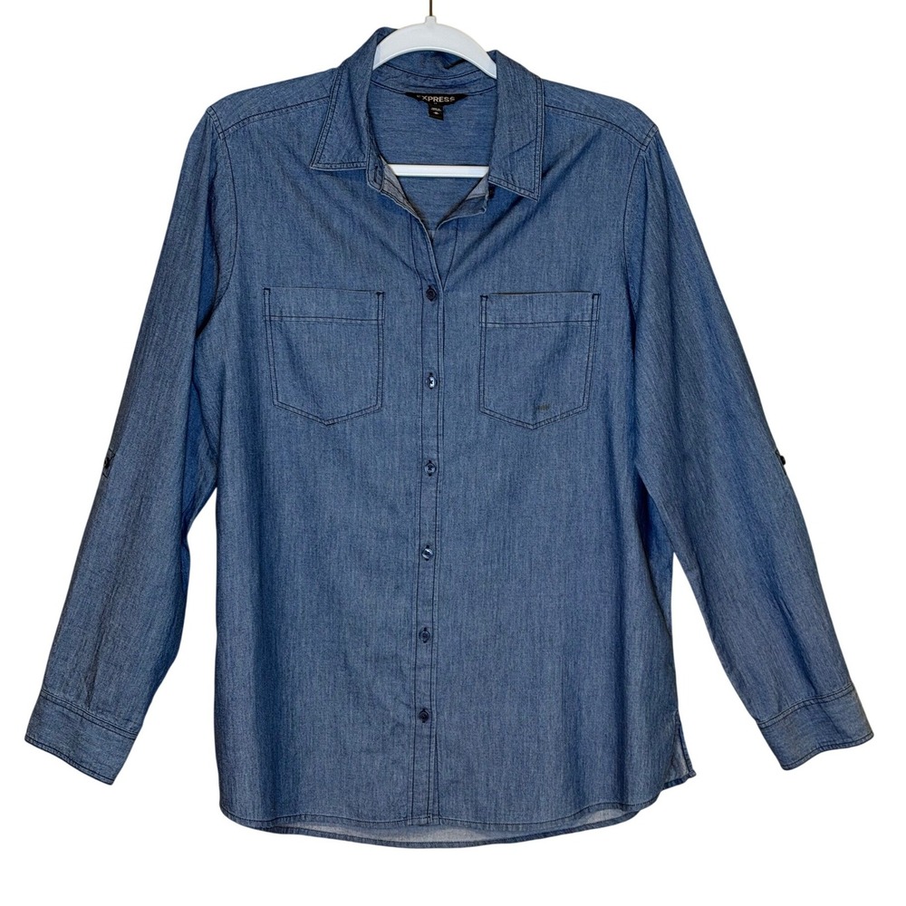 Express Denim Shirt Medium Chambray‎ Long Sleeve Button Down Top Blue